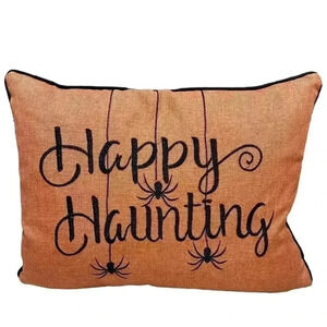 Secret Celebrity Halloween Throw Pillow Happy Haunting 
Spider Orange